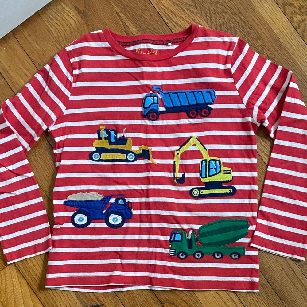 Boden red stripe appliqué construction shirt boys 6/7